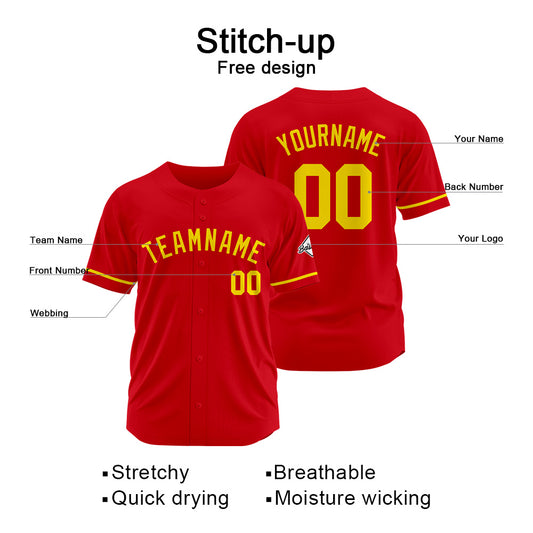 Benutzerdefinierte Authentisch Baseball-Trikot Rot Gelb