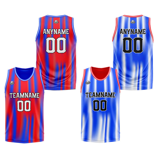 Benutzerdefinierte Reversible Basketball Jersey Personalisierte Print Name Nummer Logo Rot &Royal