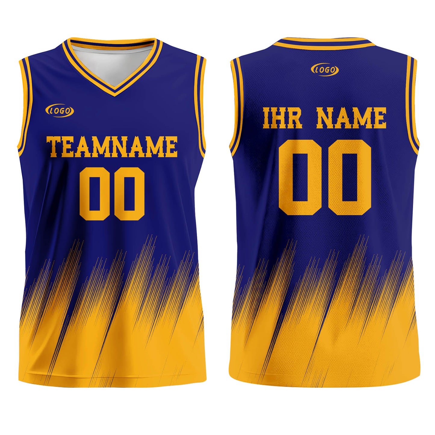 Benutzerdefinierter Blau Gelb Basketball Jersey Uniform Anzug gedruckt Ihr Logo Name Nummer