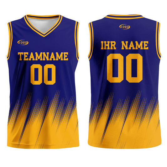Benutzerdefinierter Blau Gelb Basketball Jersey Uniform Anzug gedruckt Ihr Logo Name Nummer