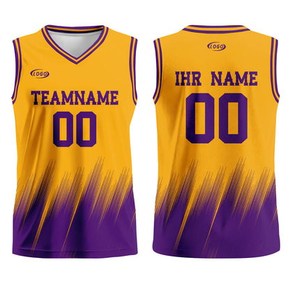 Benutzerdefinierter Gelb Lila Basketball Jersey Uniform Anzug gedruckt Ihr Logo Name Nummer