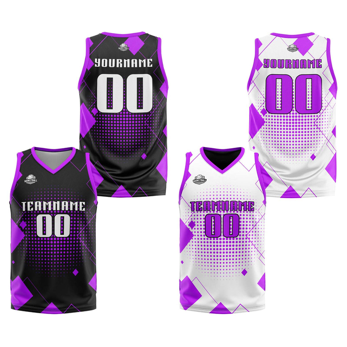 Benutzerdefinierte Lila Reversible Basketball Jersey Personalisierte Print Name Nummer Logo