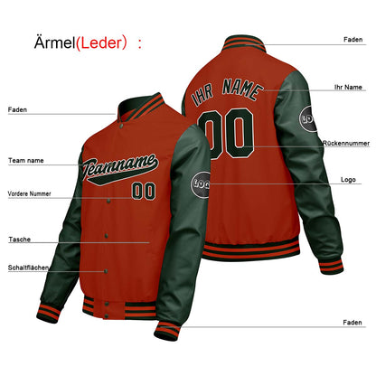 Maßgeschneiderte Orange Grün Letterman Varsity Jacket Individuelle Stickerei Druck nach Ihrem Wunsch