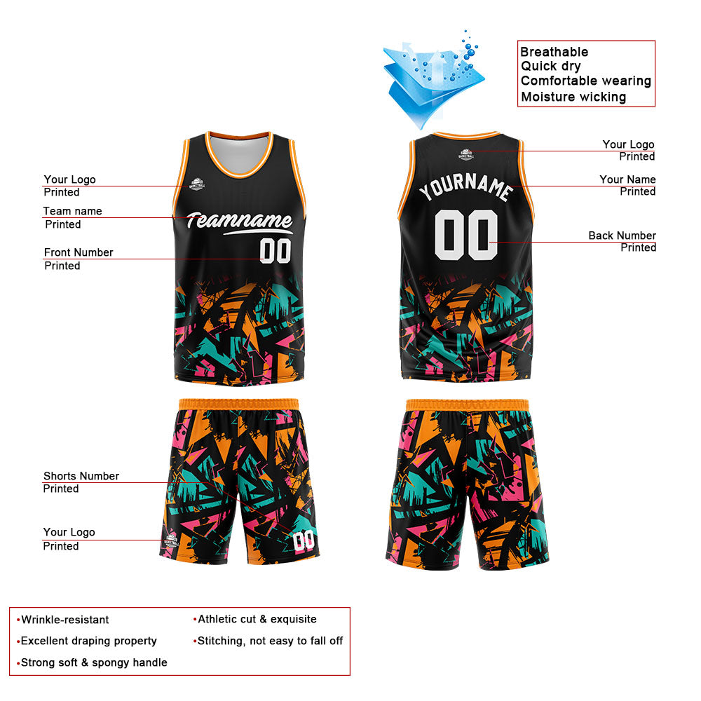 Benutzerdefinierter Basketball Jersey Uniform Anzug gedruckt Ihr Logo Name Nummer Schwarz&Orange