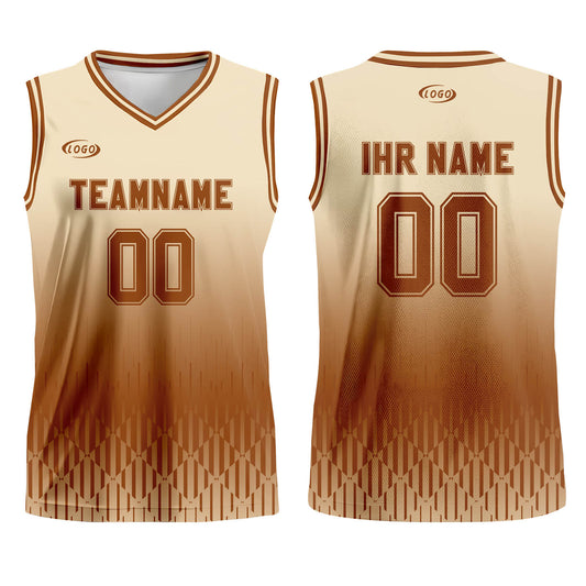 Benutzerdefinierter Beige Braun Farbverlauf Basketball Jersey Uniform Anzug gedruckt Ihr Logo Name Nummer