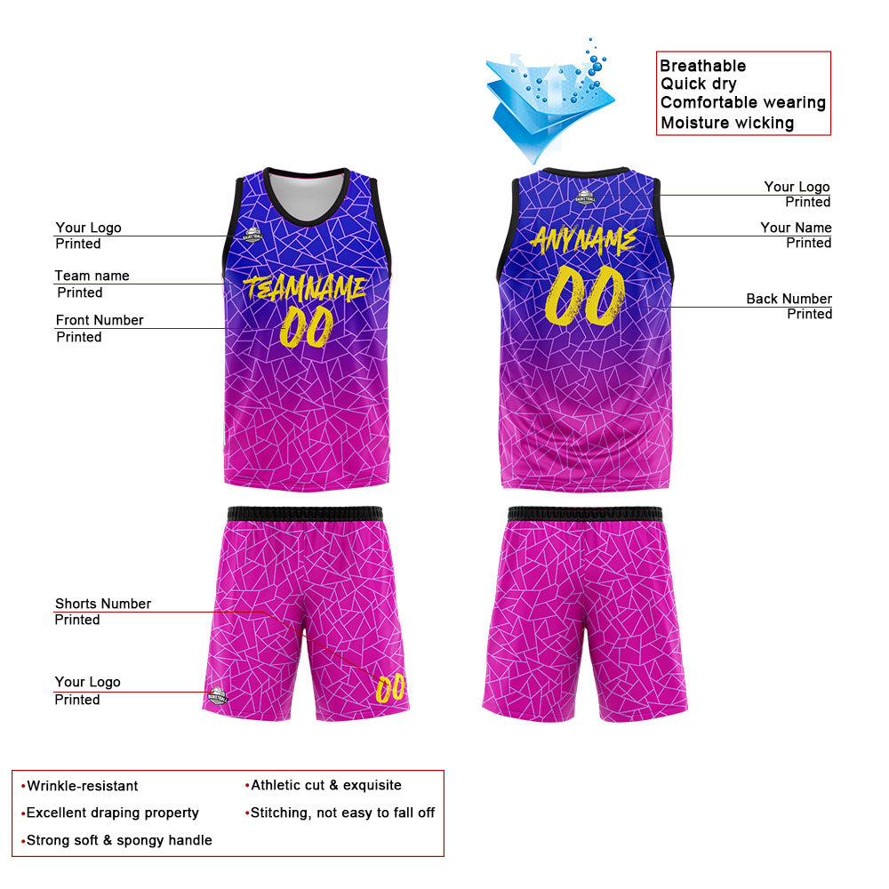 Benutzerdefinierte Reversible Basketball Jersey Personalisierte Print Name Nummer Logo Flaw-Royal&Rose Pink