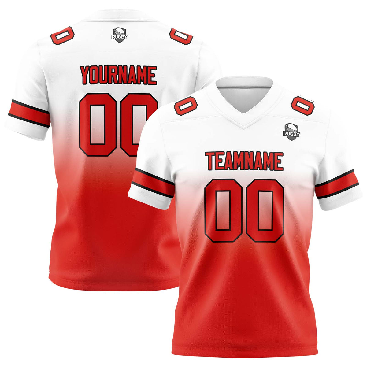 Benutzerdefinierte Weiß & Rot Gradient Fußball Trikots Personalisierter Name Nummer Logo
