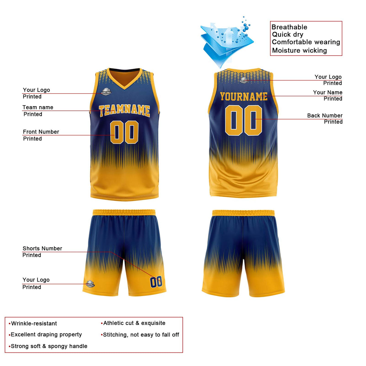 Benutzerdefinierte Marine Orange Reversible Basketball Jersey Personalisierte Print Name Nummer Logo