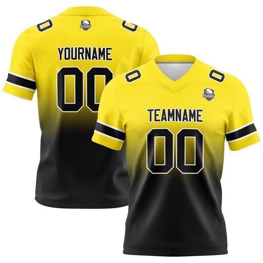 Benutzerdefinierte Gelb & Schwarz Gradient Fußball Trikots Personalisierter Name Nummer Logo