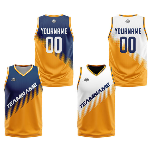 Benutzerdefinierte Reversible Basketball Jersey Personalisierte Print Name Nummer Logo Marine-Gelb