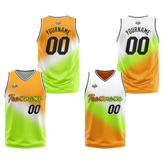 Benutzerdefinierte Reversible Basketball Jersey Personalisierte Print Name Nummer Logo Weiß-Grün-Gelb