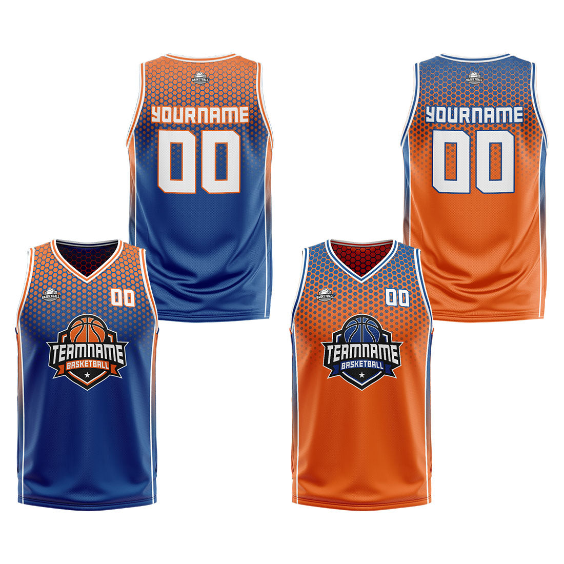 Benutzerdefinierte Blau Orange Weiß Reversible Basketball Jersey Personalisierte Print Name Nummer Logo