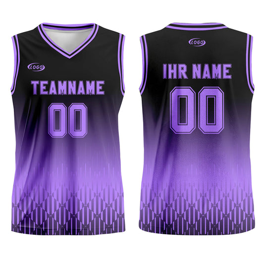 Benutzerdefinierter Schwarz Lila Farbverlauf Basketball Jersey Uniform Anzug gedruckt Ihr Logo Name Nummer