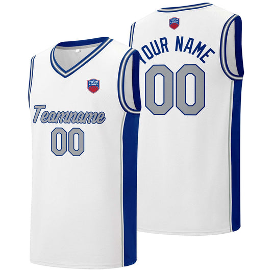 Individuelle Basketball-Jersey-Shorts für Männer und Frauen. Gestickter und gedruckter Name, Nummer und Logo Weiß