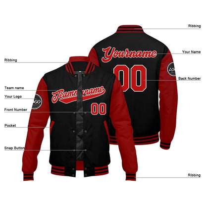Benutzerdefinierte Verlauf Varsity-Jacke. Letterman-Jacke Rot Schwarz