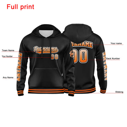 Benutzerdefinierter Orange Schwarz Hoodie für Mann, Frau, Mädchen, Junge. Drucken Sie Ihr Logo, Ihren Namen und Ihre Nummer