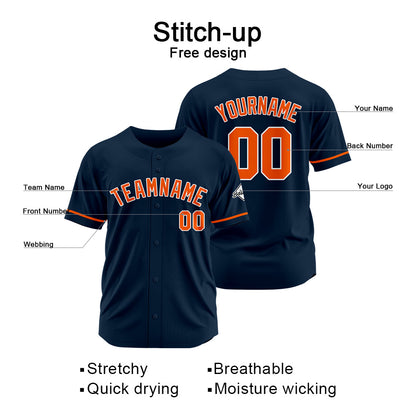 Benutzerdefinierte Authentisch Baseball-Trikot  Marine-Orange