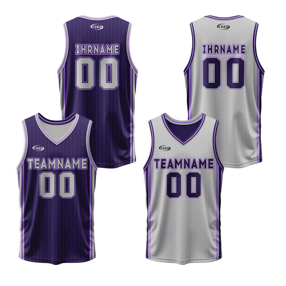Benutzerdefinierte Lila Grau Reversible Basketball Jersey Personalisierte Drucken Name Nummer Logo