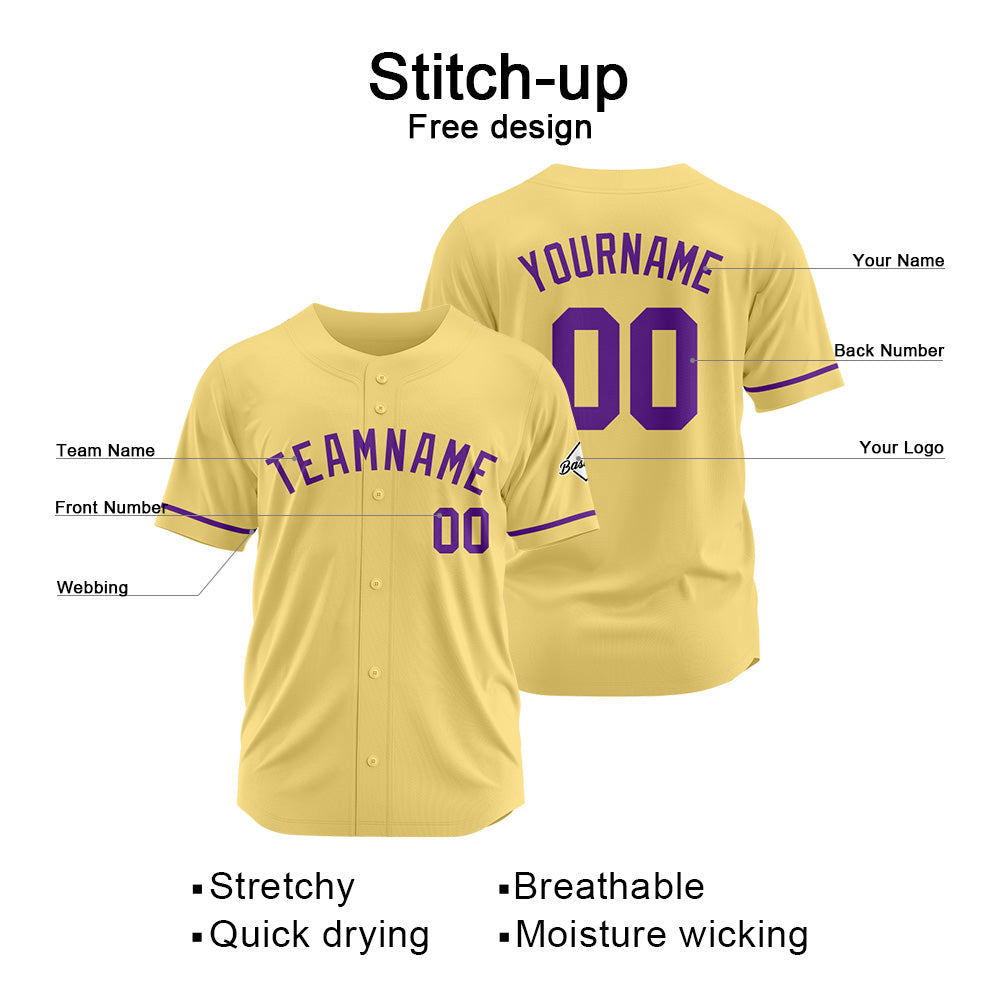 Benutzerdefinierte Authentisch Baseball-Trikot Gold- Lila