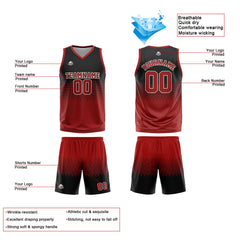 Benutzerdefinierte Reversible Basketball Jersey Personalisierte Print Name Nummer Logo Rot-Schwarz