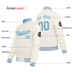 Maßgeschneiderte Creme Weiß Letterman Varsity Jacket Individuelle Stickerei Druck nach Ihrem Wunsch