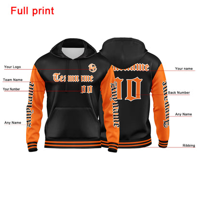 Benutzerdefinierter Orange Schwarz Hoodie für Mann, Frau, Mädchen, Junge. Drucken Sie Ihr Logo, Ihren Namen und Ihre Nummer
