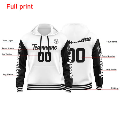 Benutzerdefinierter Weiß Schwarz Hoodie für Mann, Frau, Mädchen, Junge. Drucken Sie Ihr Logo, Ihren Namen und Ihre Nummer