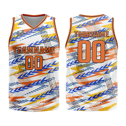 Benutzerdefinierter Weiß Orange Basketball Jersey Uniform Anzug gedruckt Ihr Logo Name Nummer
