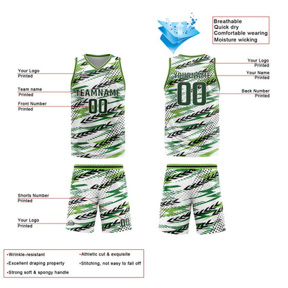 Benutzerdefinierter Weiß Grün Basketball Jersey Uniform Anzug gedruckt Ihr Logo Name Nummer