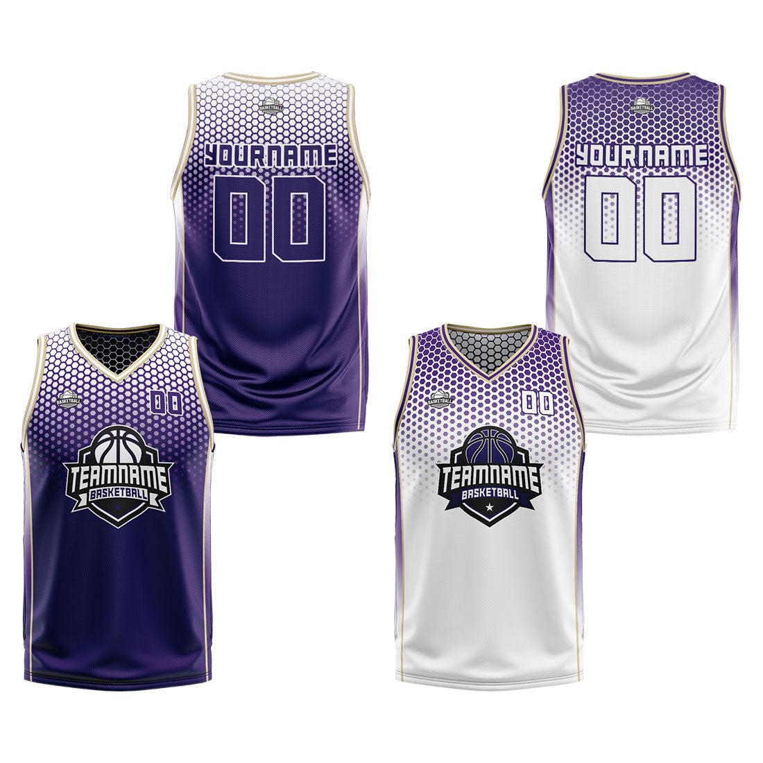 Benutzerdefinierte Lila Weiß Reversible Basketball Jersey Personalisierte Print Name Nummer Logo