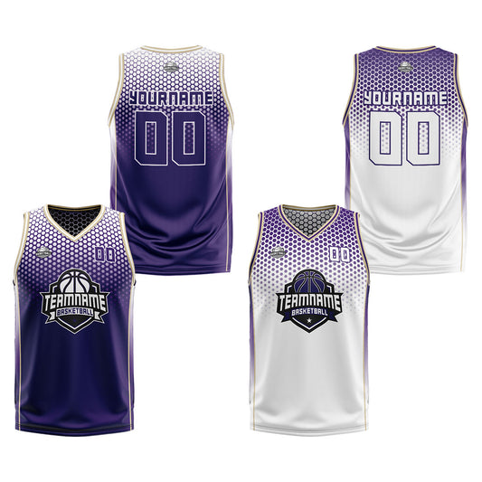 Benutzerdefinierte Lila Weiß Reversible Basketball Jersey Personalisierte Print Name Nummer Logo