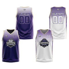 Benutzerdefinierte Lila Weiß Reversible Basketball Jersey Personalisierte Print Name Nummer Logo