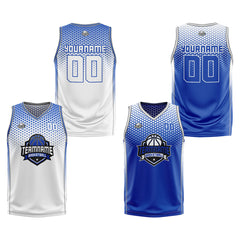 Benutzerdefinierte Weiß Blau Reversible Basketball Jersey Personalisierte Print Name Nummer Logo