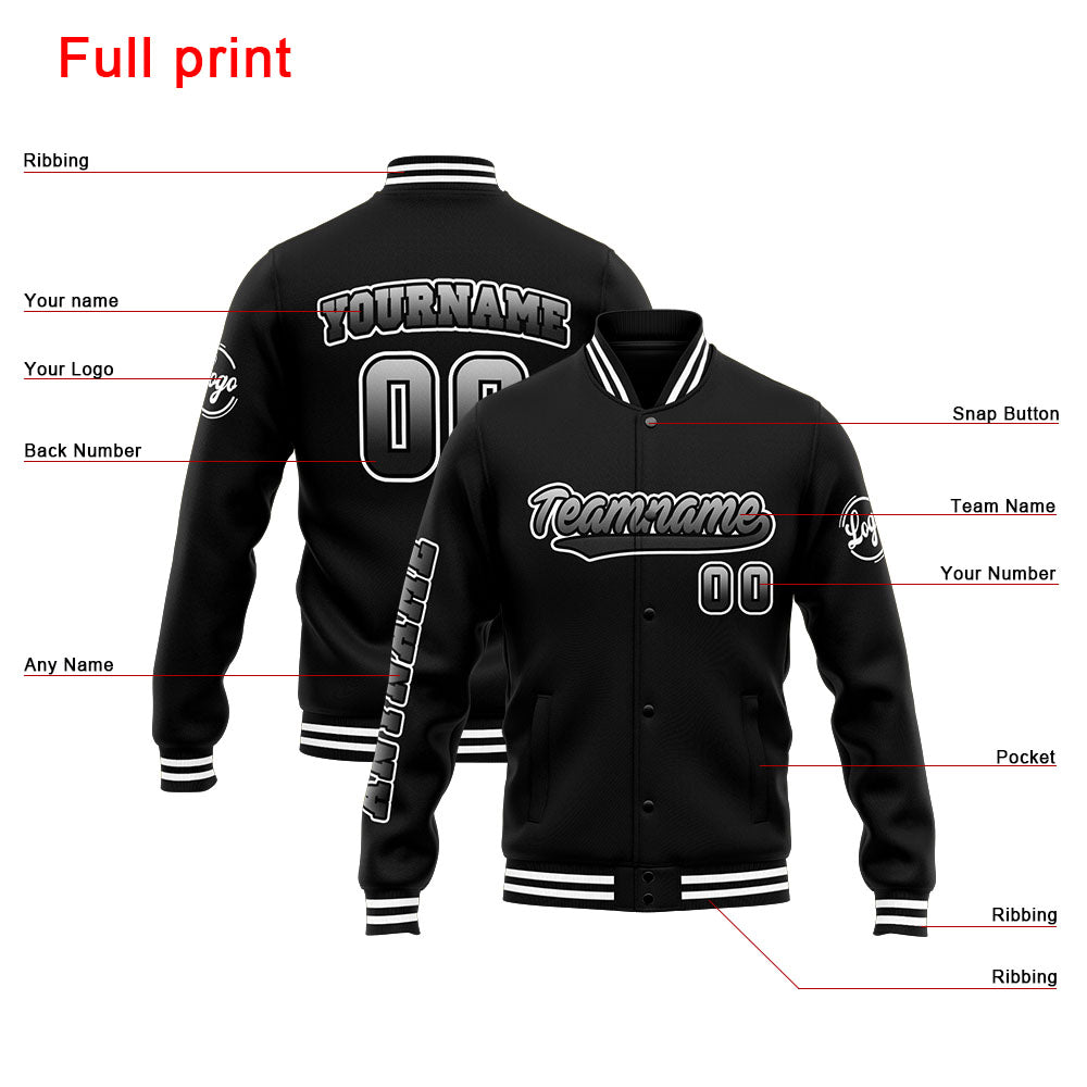 Benutzerdefinierte Varsity-Jacke. Letterman-Jacke für Männer, Frauen und Jugendliche Weiß Schwarz