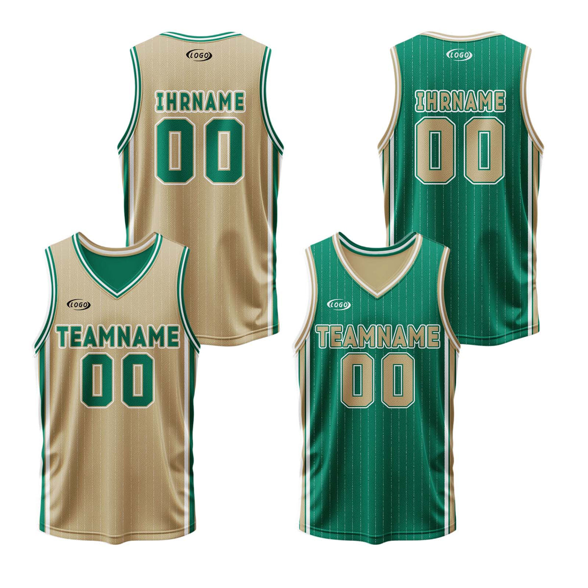 Benutzerdefinierte Gold Grün Reversible Basketball Jersey Personalisierte Drucken Name Nummer Logo