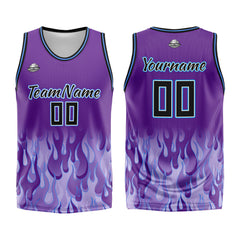 Benutzerdefinierter Basketball Jersey Uniform Anzug gedruckt Ihr Logo Name Nummer Lila Flamme