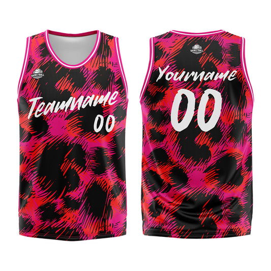 Benutzerdefinierter Basketball Jersey Uniform Anzug gedruckt Ihr Logo Name Nummer Rosa Leopardenmuster