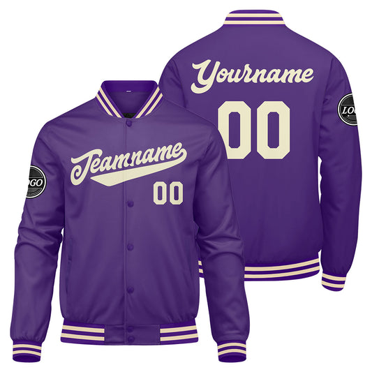 Benutzerdefinierte Verlauf Varsity-Jacke. Letterman-Jacke Lila Creme