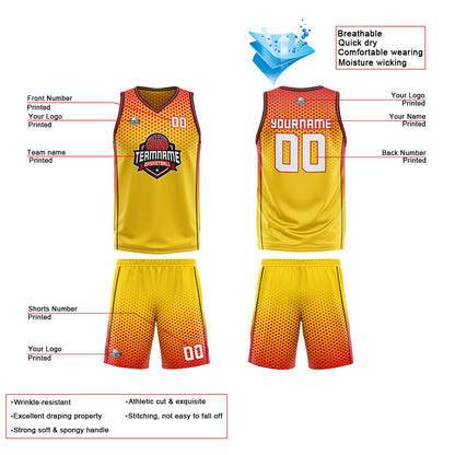 Benutzerdefinierte Gelb Rot Schwarz Reversible Basketball Jersey Personalisierte Print Name Nummer Logo