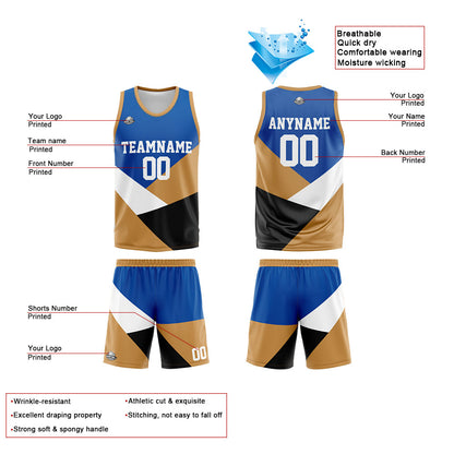 Benutzerdefinierte Reversible Basketball Jersey Personalisierte Print Name Nummer Logo Color Block-Royal&Gold