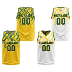 Benutzerdefinierte Gelb Grün Reversible Basketball Jersey Personalisierte Print Name Nummer Logo