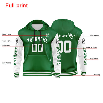 Benutzerdefinierter Grün Weiß Hoodie für Mann, Frau, Mädchen, Junge. Drucken Sie Ihr Logo, Ihren Namen und Ihre Nummer