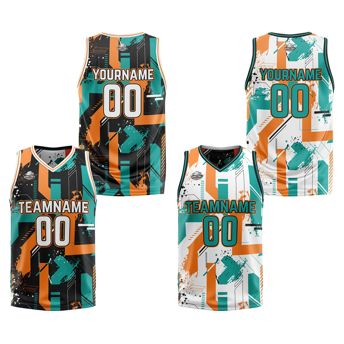 Benutzerdefinierte Aqua Orange Reversible Basketball Jersey Personalisierte Print Name Nummer Logo