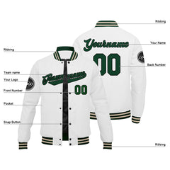 Benutzerdefinierte Verlauf Varsity-Jacke. Letterman-Jacke Drak Grün Weiß Creme