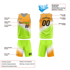 Benutzerdefinierte Reversible Basketball Jersey Personalisierte Print Name Nummer Logo Weiß-Grün-Gelb