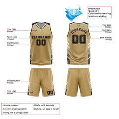 Benutzerdefinierte Gold Weiß Schwarz Reversible Basketball Jersey Personalisierte Print Name Nummer Logo