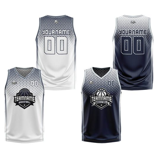 Benutzerdefinierte Weiß Marine Grau Reversible Basketball Jersey Personalisierte Print Name Nummer Logo