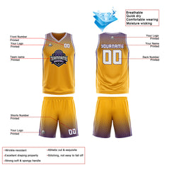 Benutzerdefinierte Gelb Lila Weiß Reversible Basketball Jersey Personalisierte Print Name Nummer Logo