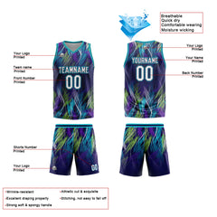 Benutzerdefinierter Lila Hellblau Basketball Jersey Uniform Anzug gedruckt Ihr Logo Name Nummer