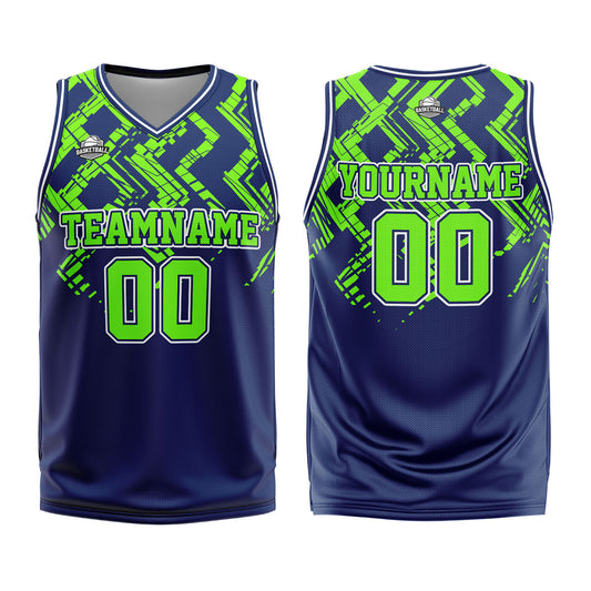 Benutzerdefinierter Marine Neongrün Basketball Jersey Uniform Anzug gedruckt Ihr Logo Name Nummer